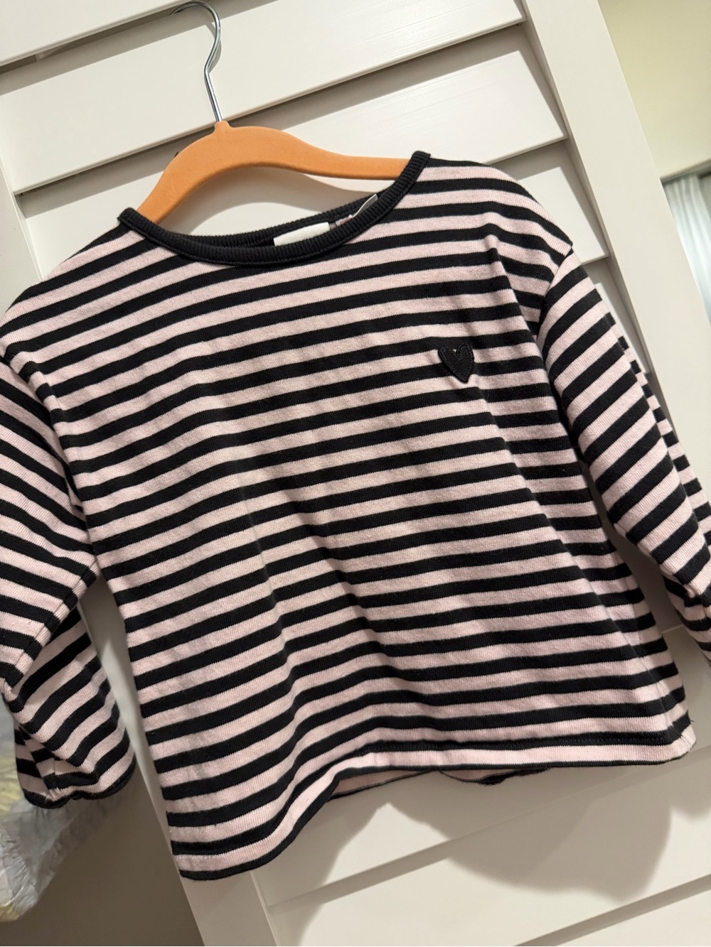 Zara Pink and Black Striped Crew Neck Top